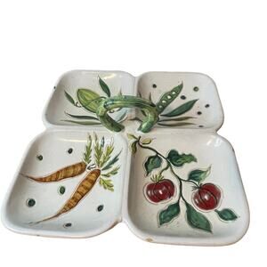 Italian Hand Painted Ceramic Divided Serving‎ Tray Handle Vegetables Vintage
